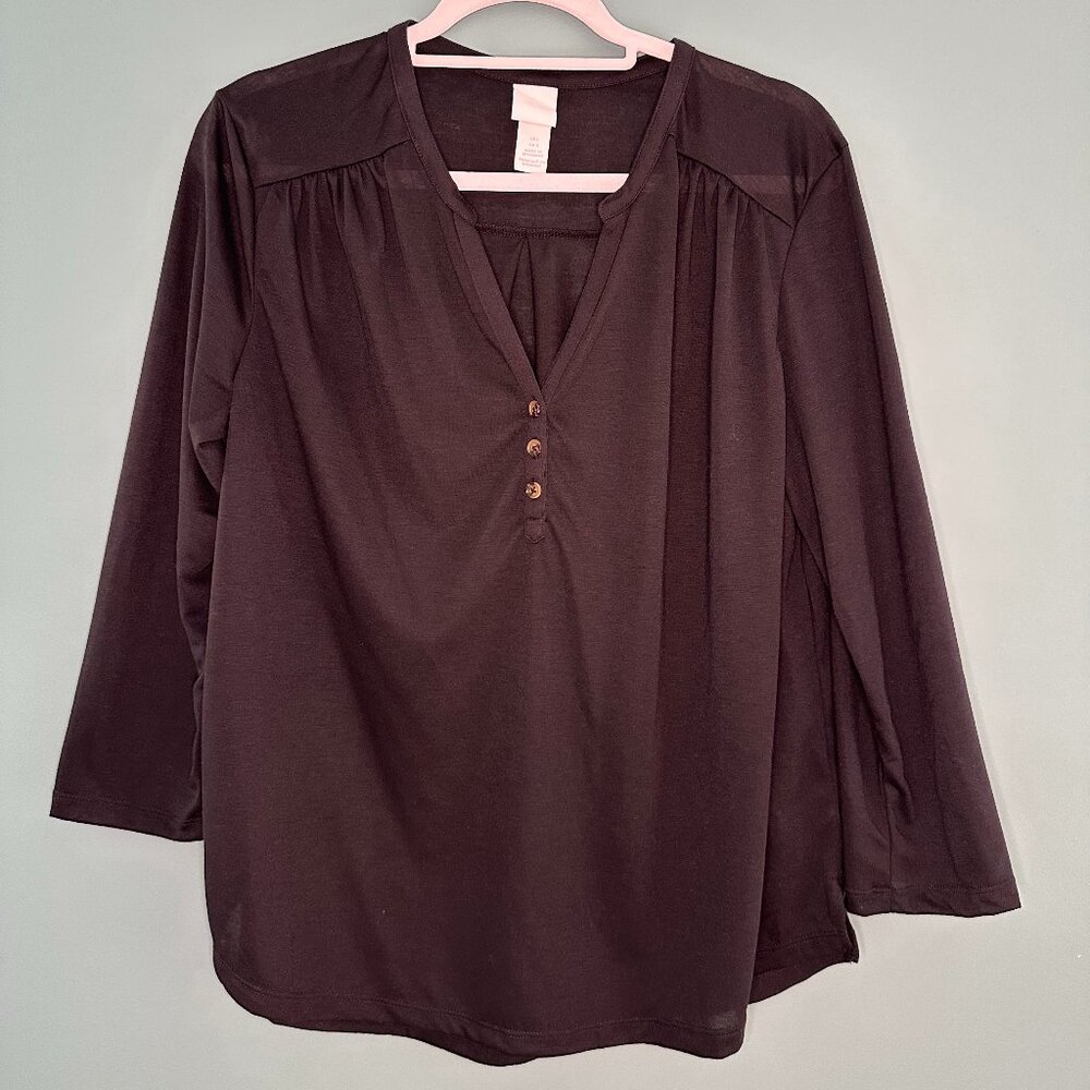 H&M Black V-Neck Henley Blouse - Large